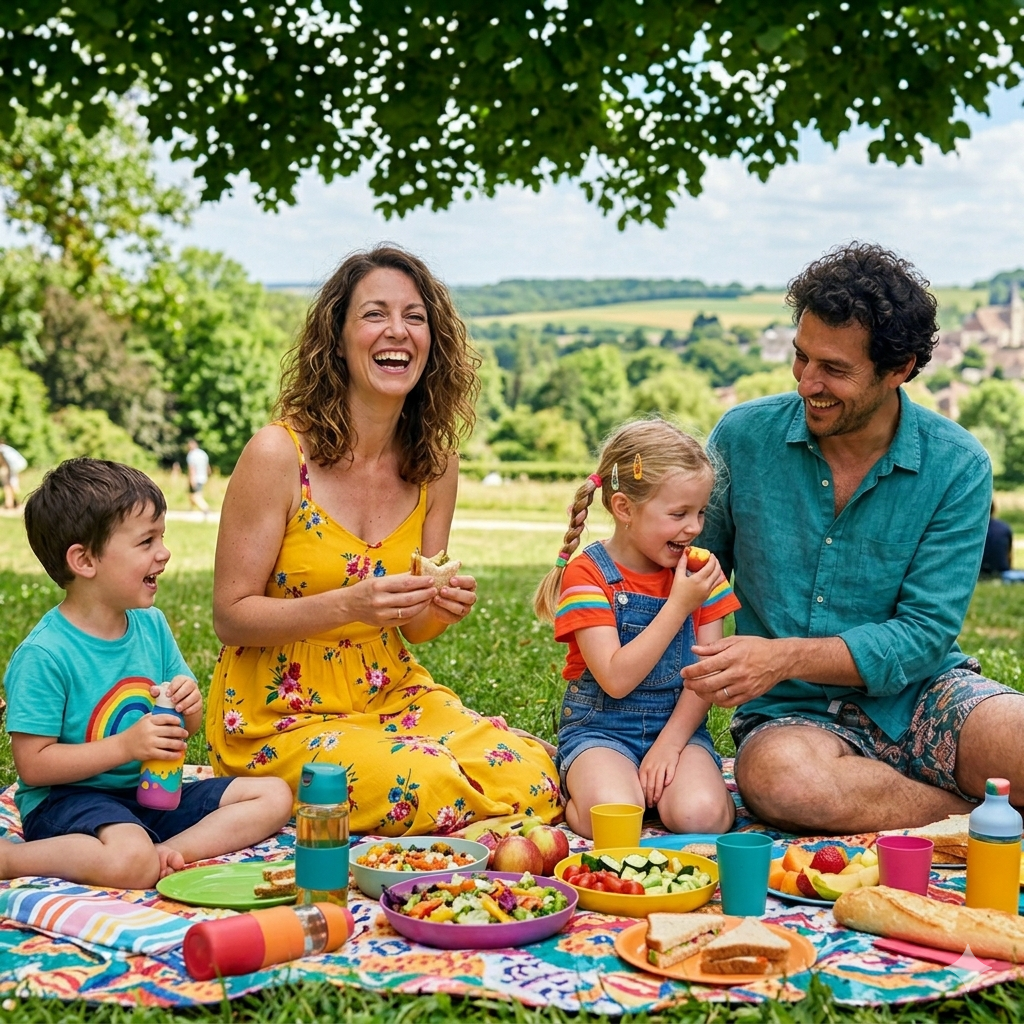 image famille qui déjeune mode ethique